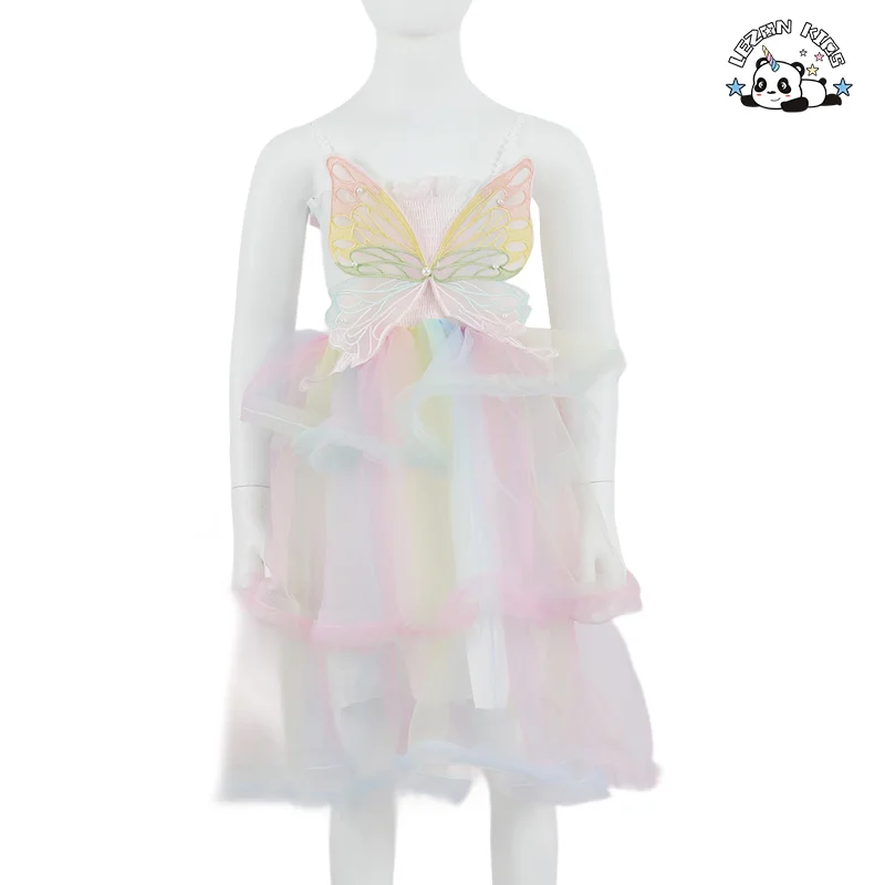 LEZONKIDS - Vestidos novos de boutique de verão para meninas, saia de tule até o joelho, vestidos para festa de aniversário, princesa doce, vestidos coloridos arco-íris para meninas